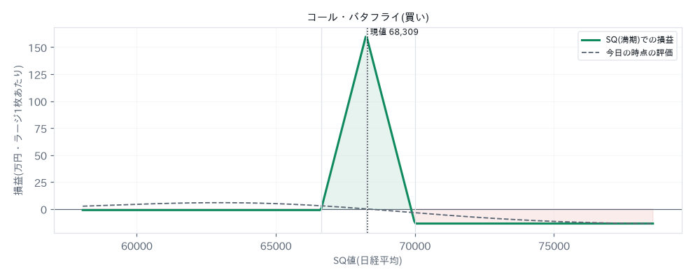 コール・バタフライ(買い)の損益図